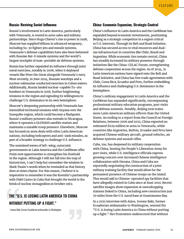 Seapower article page on Russian and Chinese influence-building in Latin America
