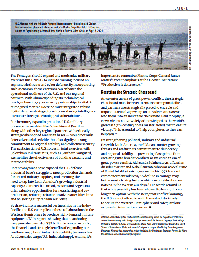 Seapower article page closing with recommendations for hemispheric military modernization